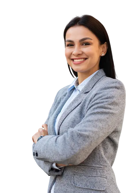 A smiley businesswoman posing with arms crossed